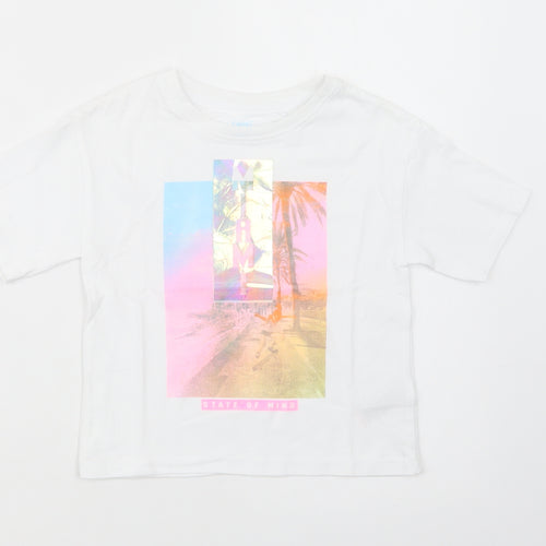 NEXT Girls White  Cotton Basic T-Shirt Size 3 Years Crew Neck Pullover - Miami