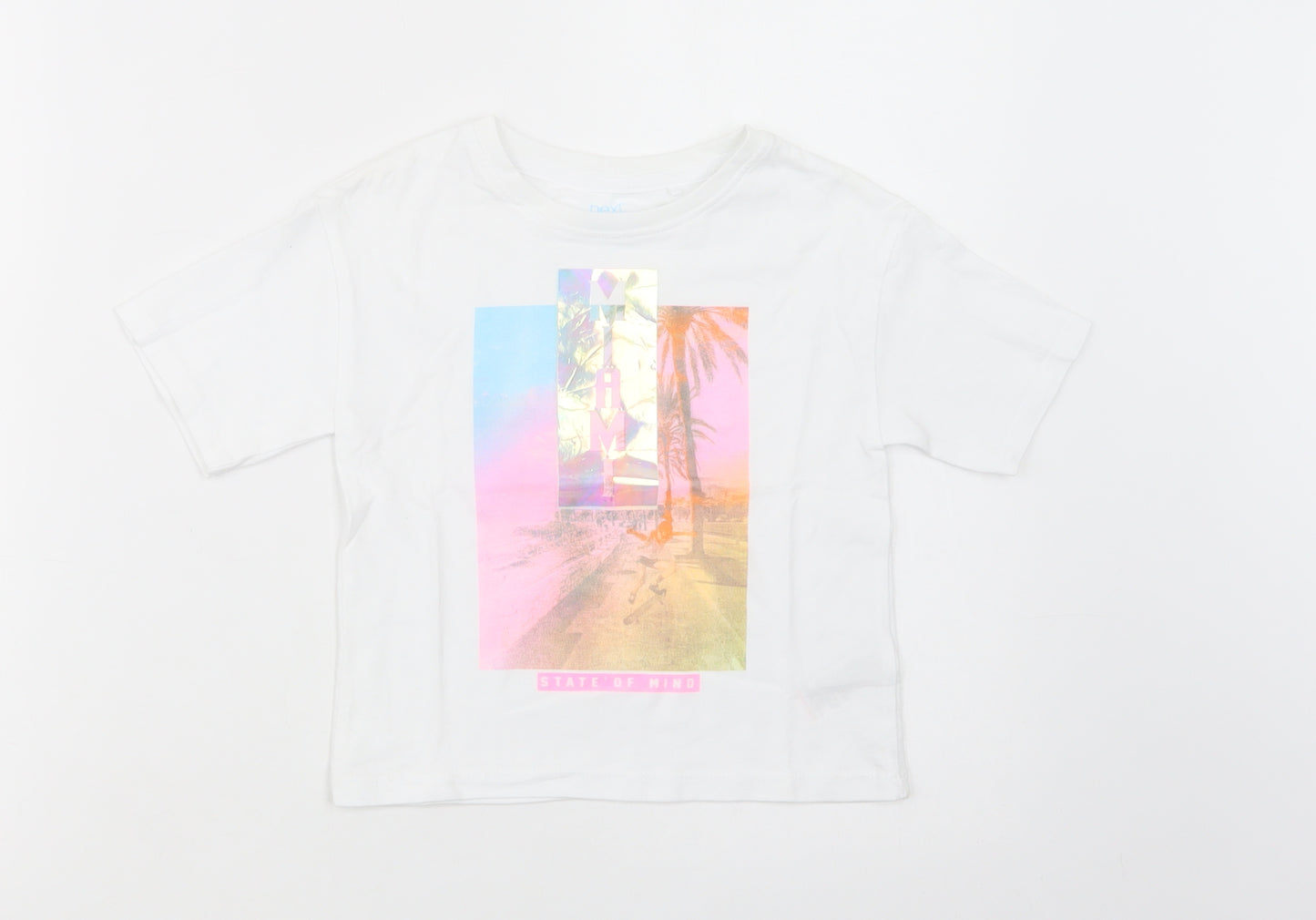 NEXT Girls White  Cotton Basic T-Shirt Size 3 Years Crew Neck Pullover - Miami