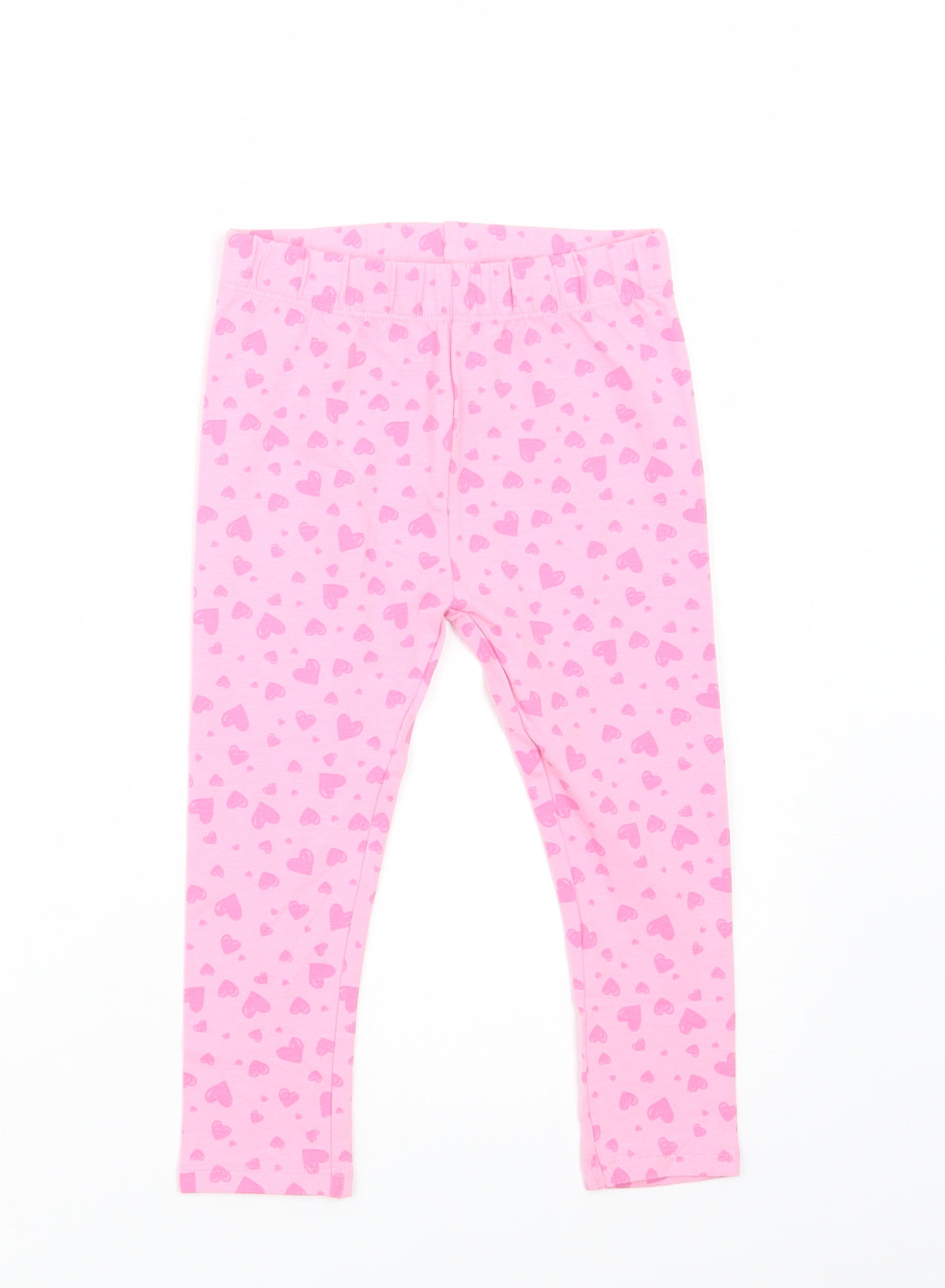 Dunnes Stores Girls Pink Geometric Cotton Jegging Trousers Size 4-5 Years  Regular  - Heart Print