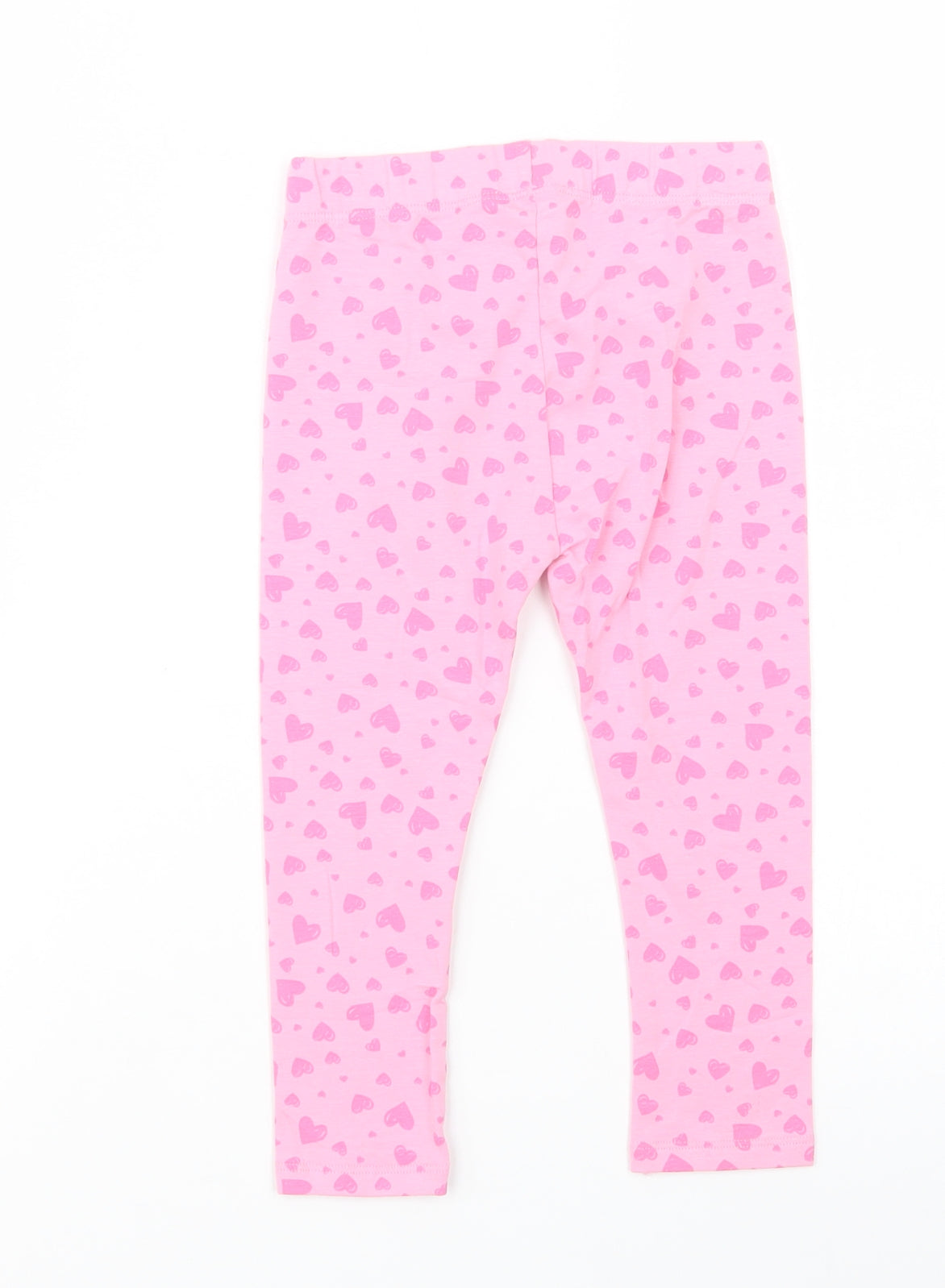 Dunnes Stores Girls Pink Geometric Cotton Jegging Trousers Size 4-5 Years  Regular  - Heart Print