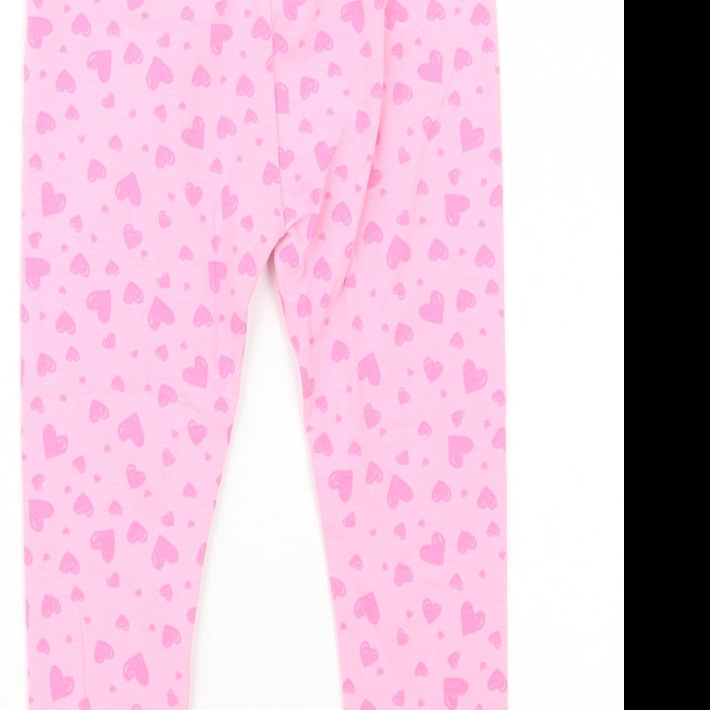 Dunnes Stores Girls Pink Geometric Cotton Jegging Trousers Size 4-5 Years  Regular  - Heart Print