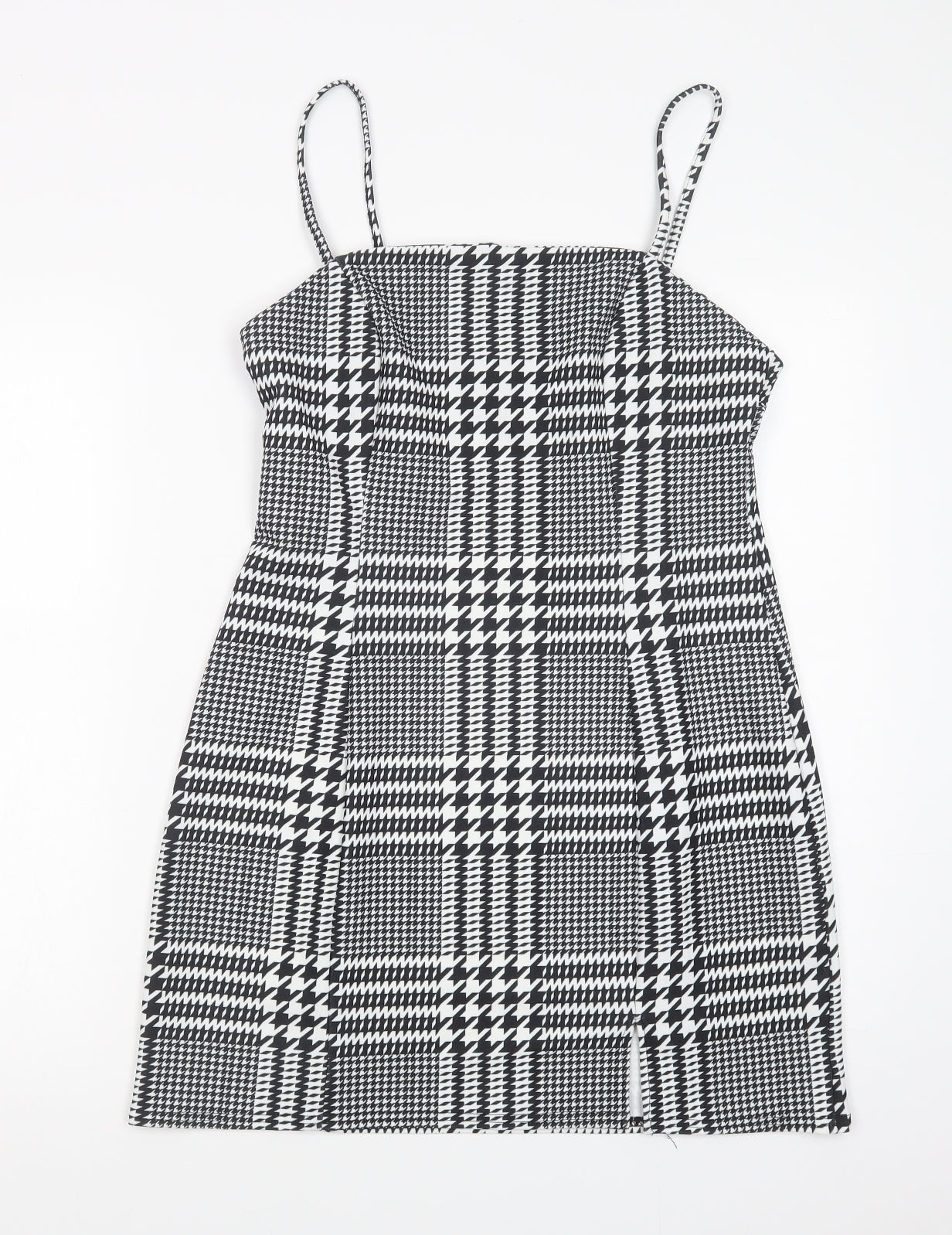 New Look Womens Black Houndstooth Polyester Tank Dress  Size 12  Square Neck Pullover