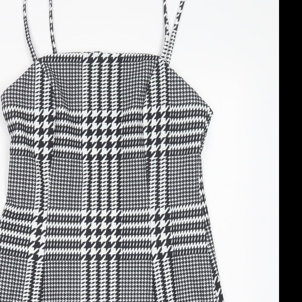 New Look Womens Black Houndstooth Polyester Tank Dress  Size 12  Square Neck Pullover