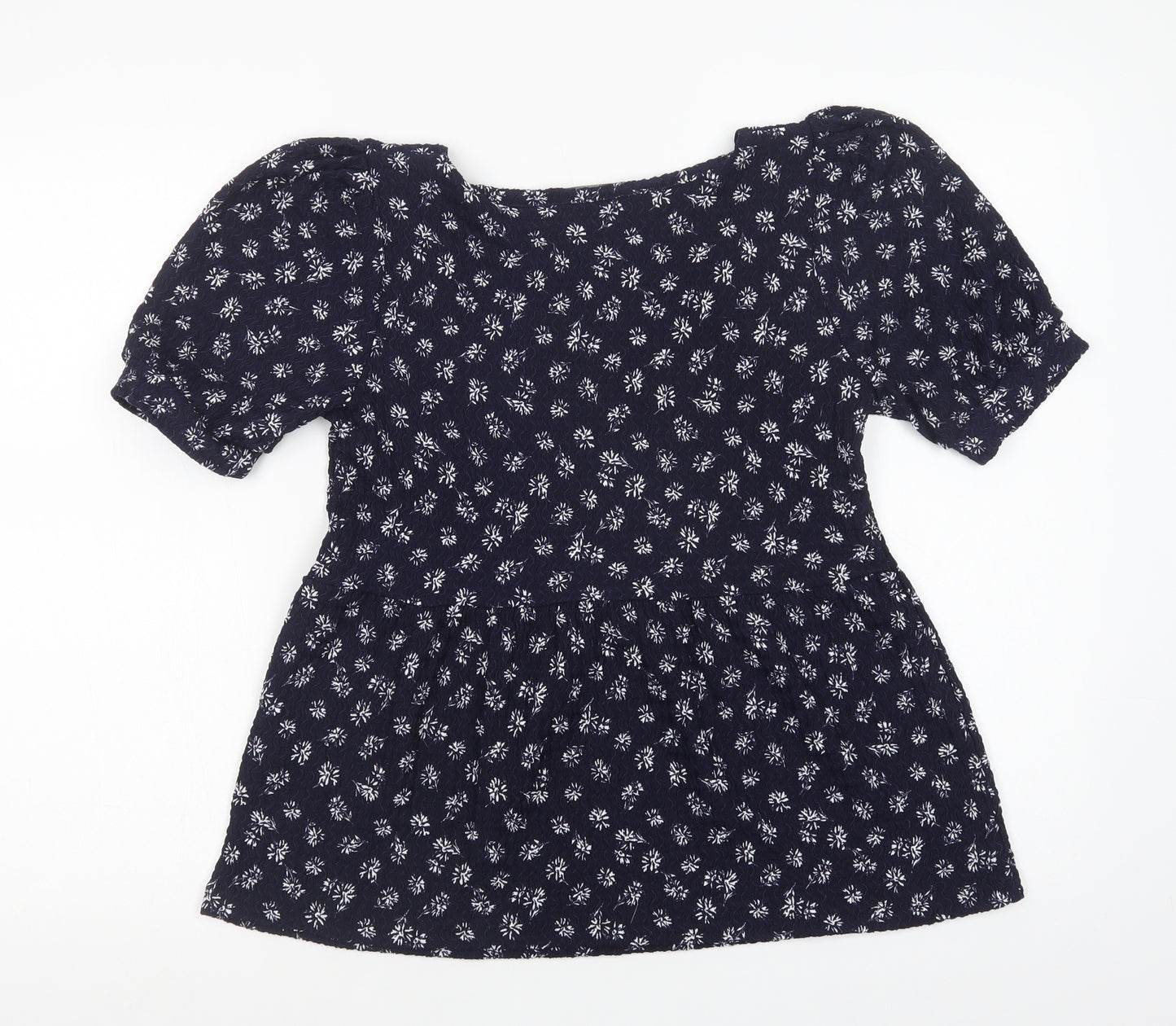 F&F Womens Blue Floral Polyester Basic Blouse Size 6 Square Neck