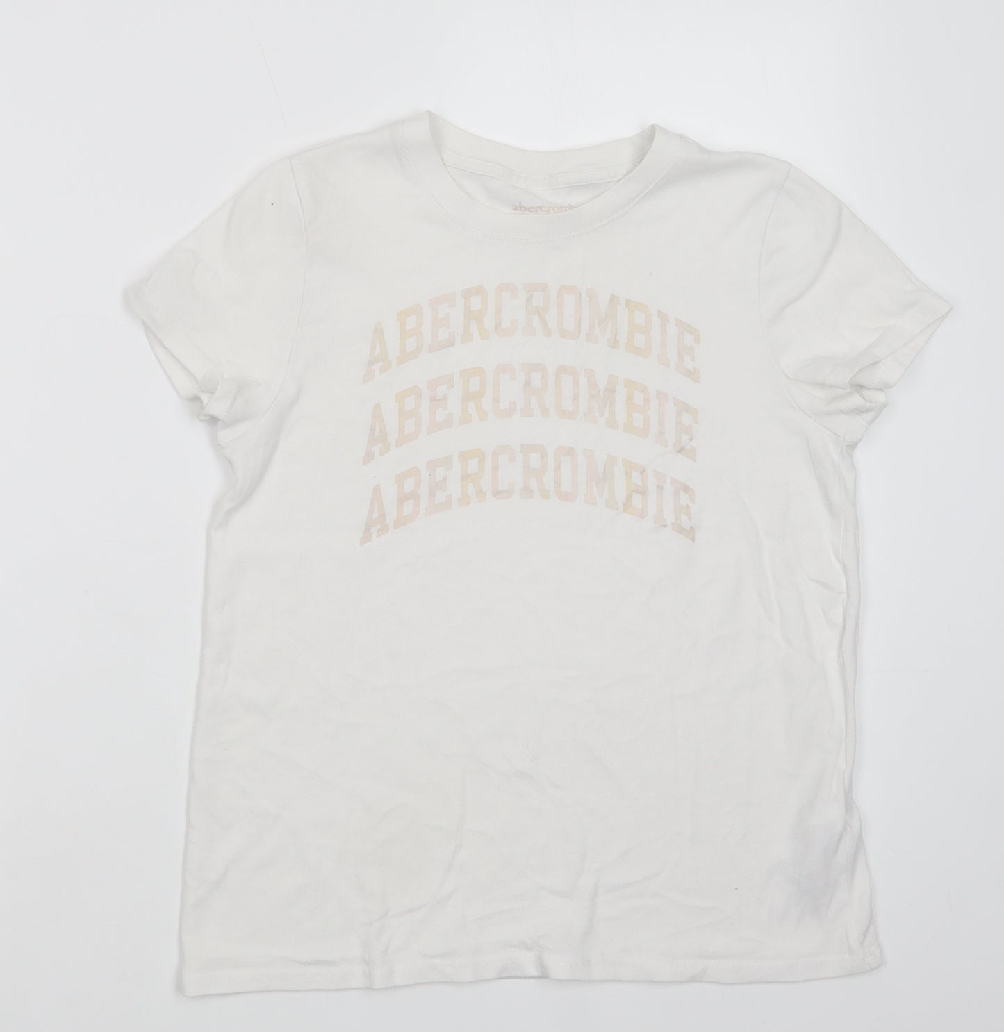 Abercrombie & Fitch Girls White  Cotton Basic T-Shirt Size 11-12 Years Crew Neck Pullover