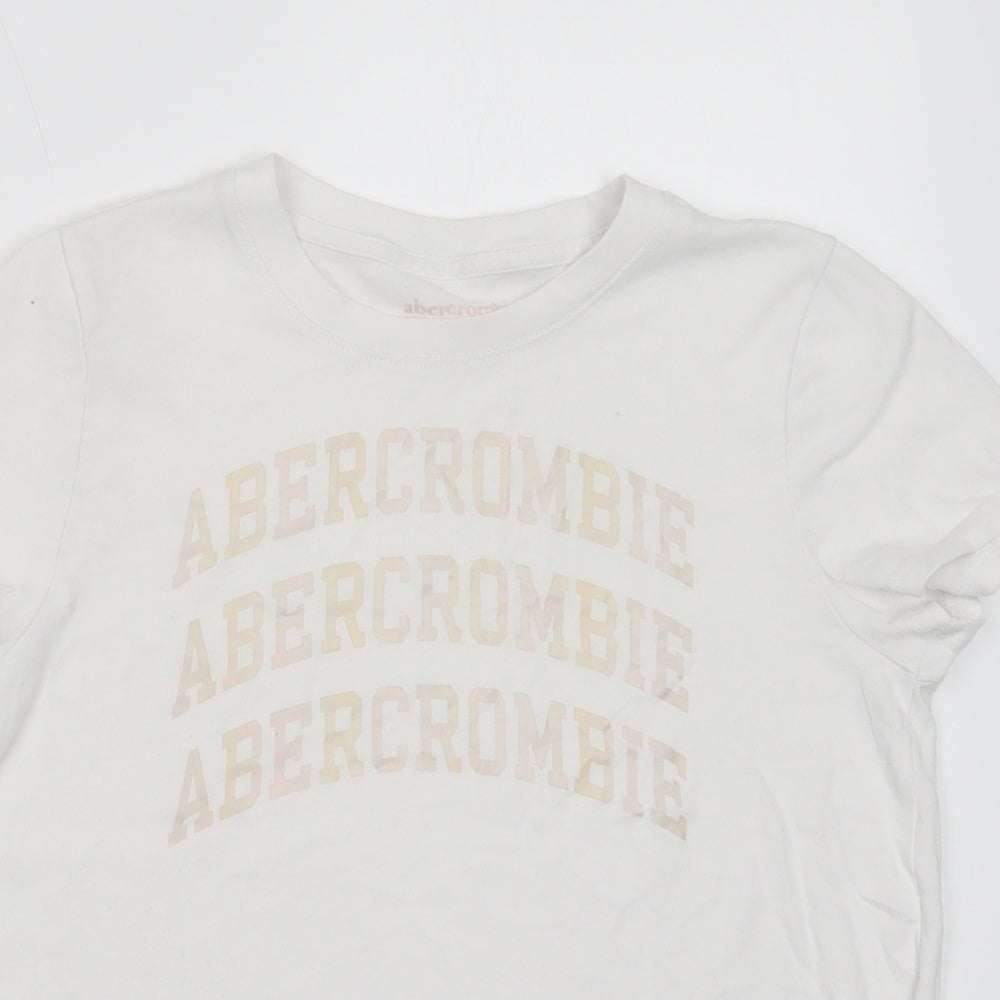 Abercrombie & Fitch Girls White  Cotton Basic T-Shirt Size 11-12 Years Crew Neck Pullover