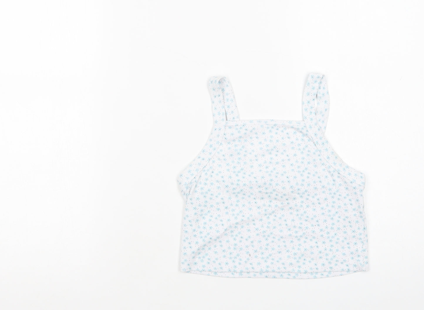 INSIDE Womens White Floral Cotton Cropped Tank Size S Square Neck