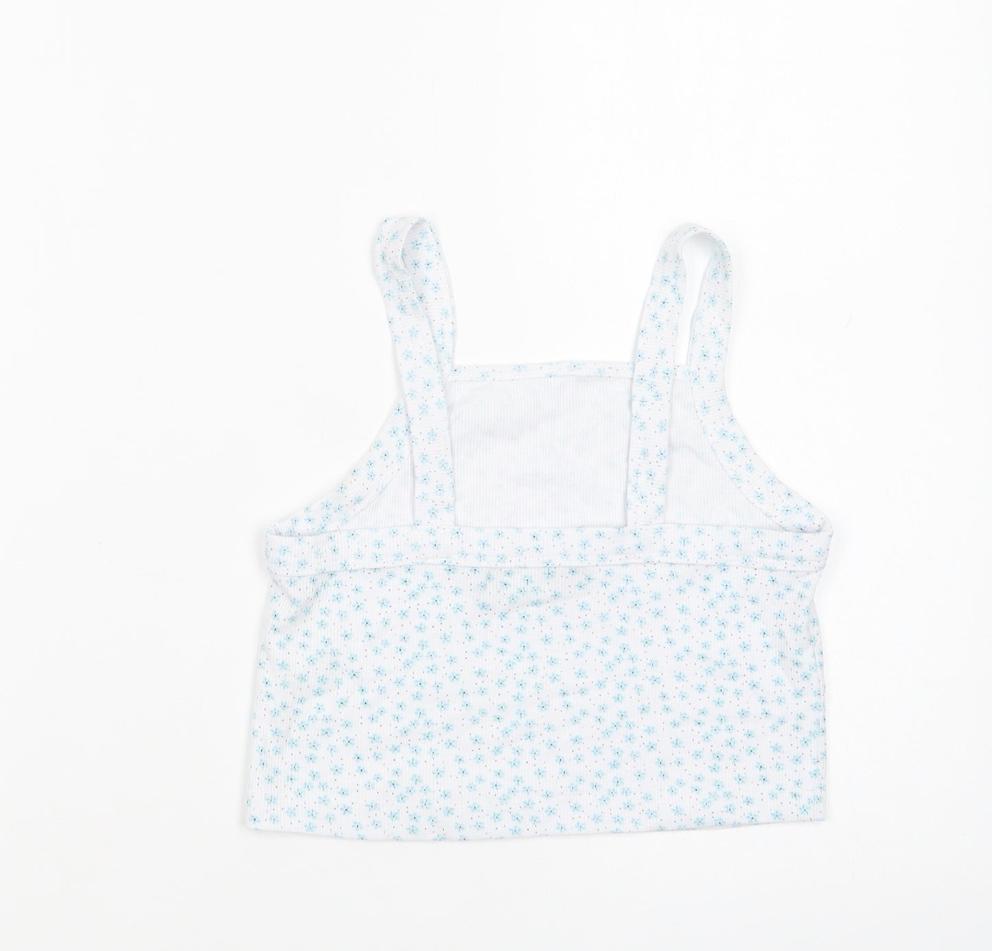 INSIDE Womens White Floral Cotton Cropped Tank Size S Square Neck