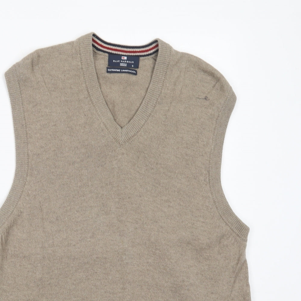 Marks and Spencer Mens Beige V-Neck  Wool Vest Jumper Size S
