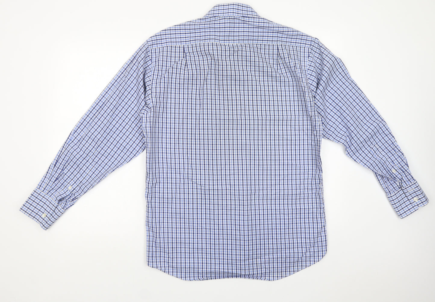 Marks and Spencer Mens Blue Plaid Cotton  Dress Shirt Size 15 Collared Button
