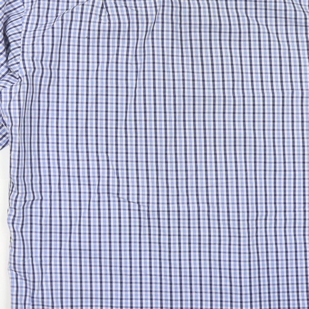 Marks and Spencer Mens Blue Plaid Cotton  Dress Shirt Size 15 Collared Button