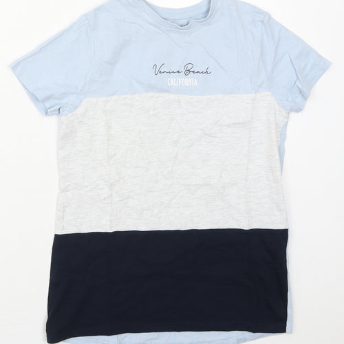 Primark Boys Blue Colourblock Cotton Basic T-Shirt Size 10-11 Years Crew Neck Pullover - Venice Beach California