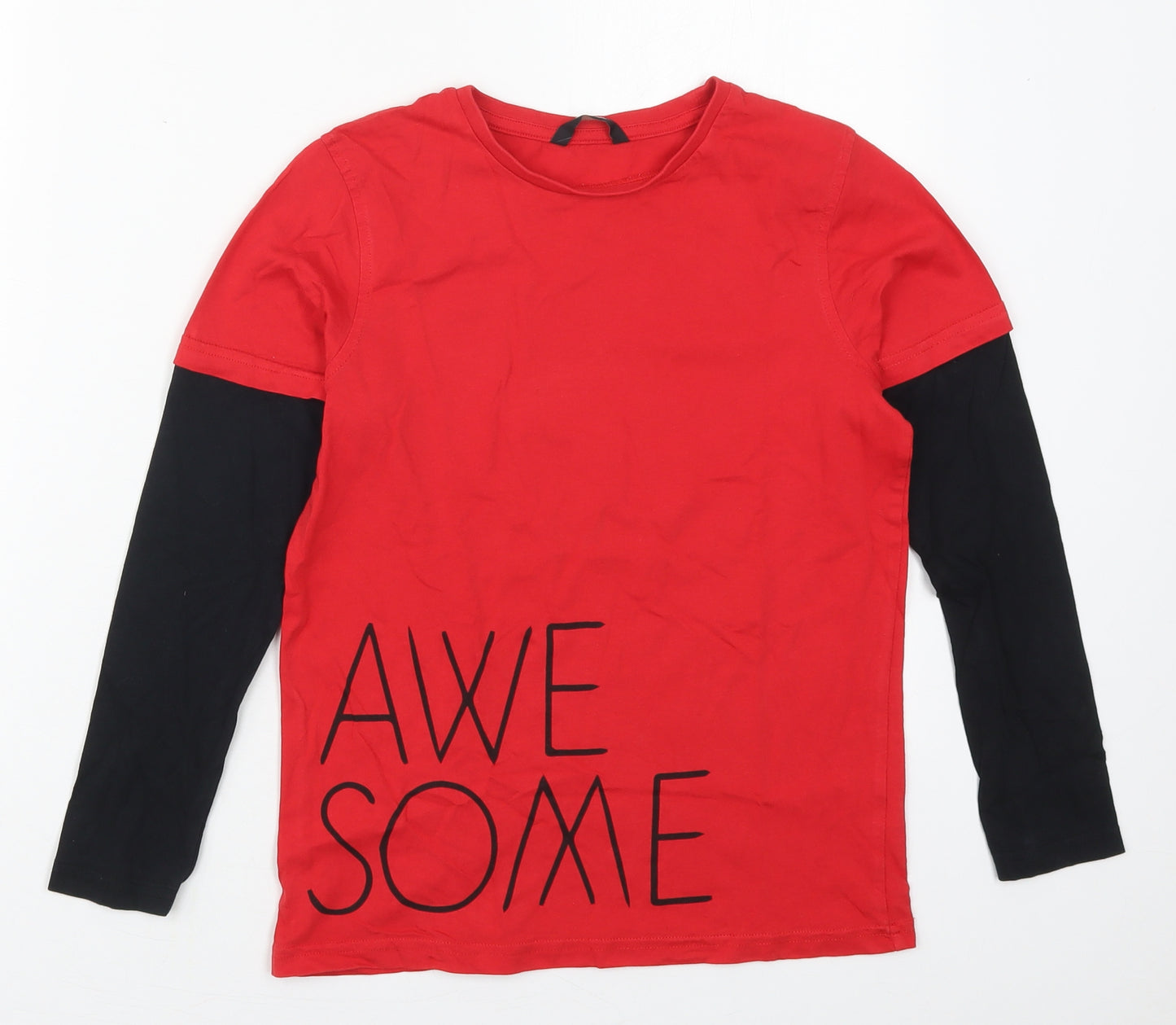 George Boys Red  Cotton Basic T-Shirt Size 10-11 Years Crew Neck Pullover - Awwesome