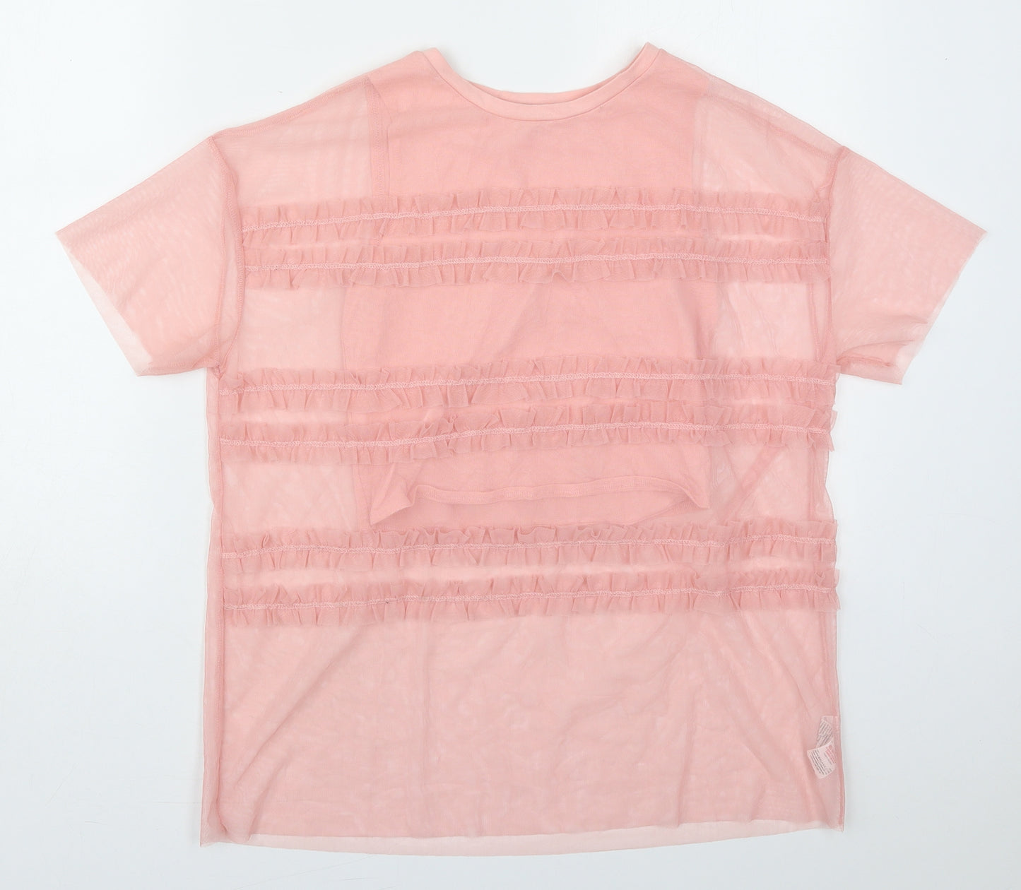 River Island Girls Pink  Cotton Basic Blouse Size 11-12 Years Round Neck Pullover