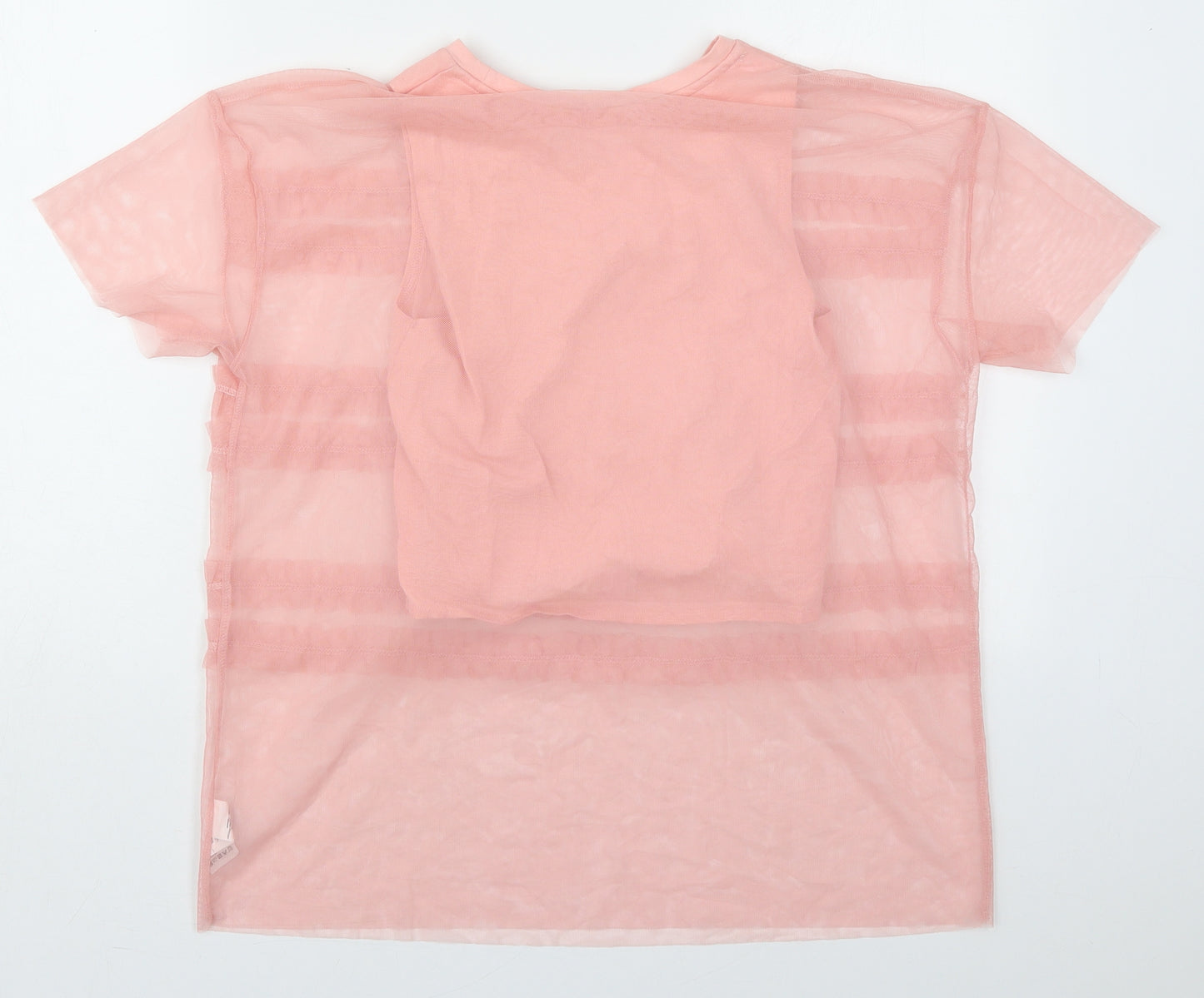 River Island Girls Pink  Cotton Basic Blouse Size 11-12 Years Round Neck Pullover
