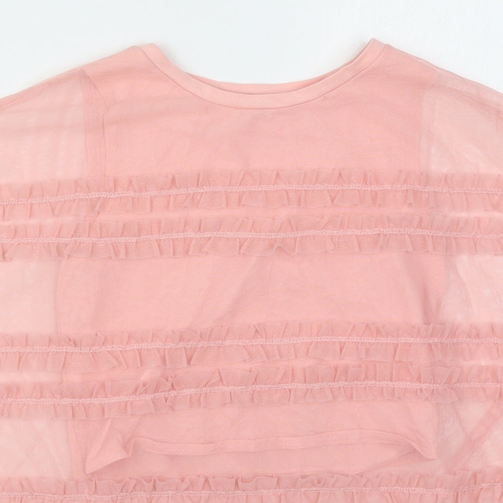 River Island Girls Pink  Cotton Basic Blouse Size 11-12 Years Round Neck Pullover