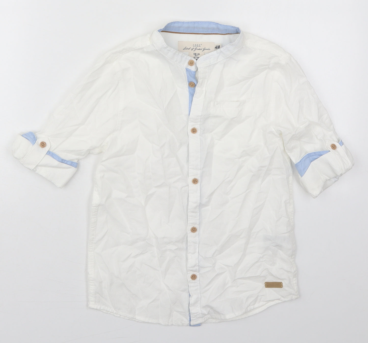 H&M Boys White  Cotton Basic Button-Up Size 7-8 Years Round Neck Button