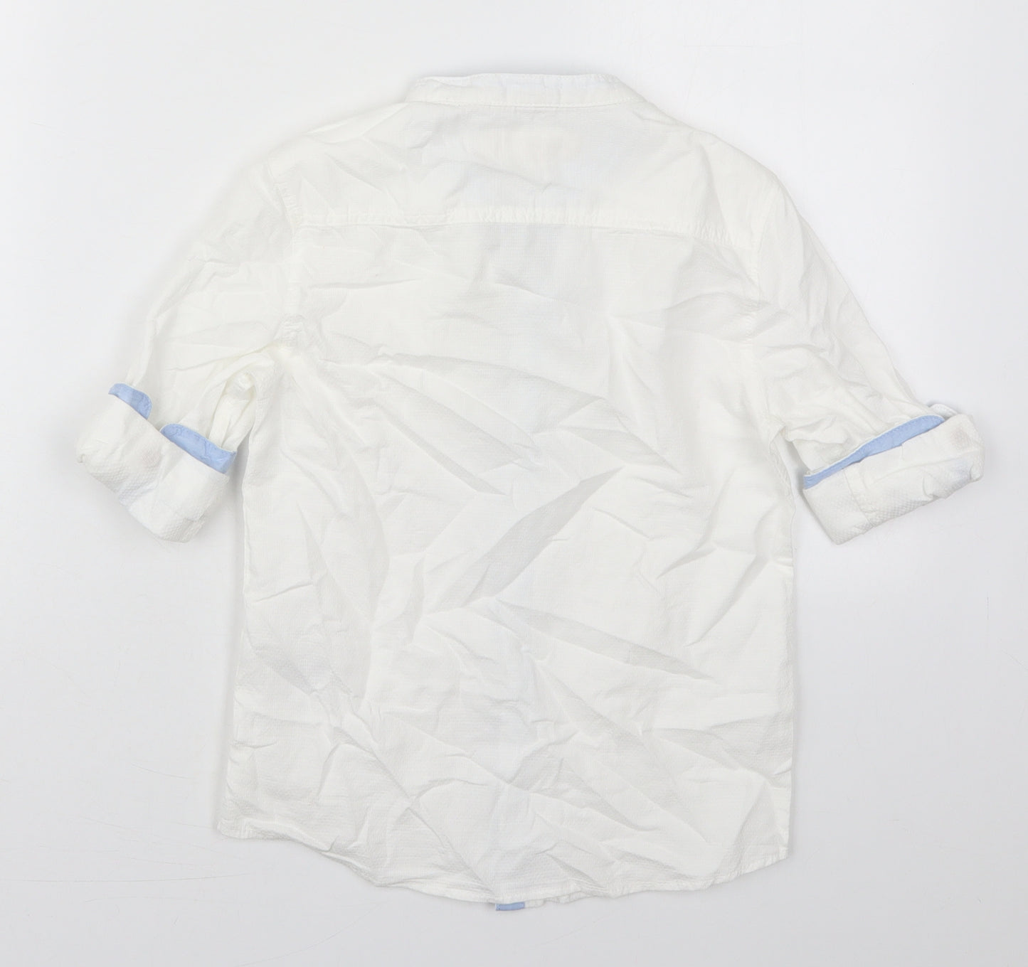 H&M Boys White  Cotton Basic Button-Up Size 7-8 Years Round Neck Button