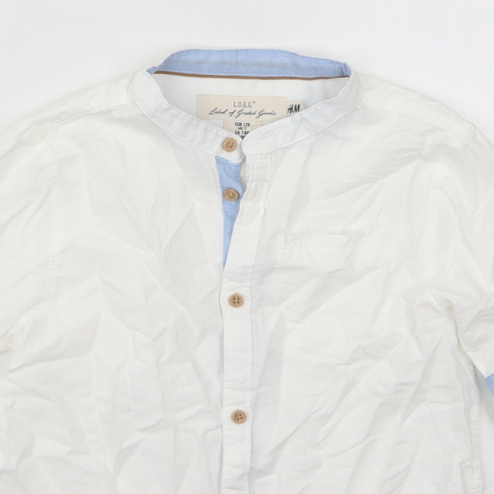H&M Boys White  Cotton Basic Button-Up Size 7-8 Years Round Neck Button