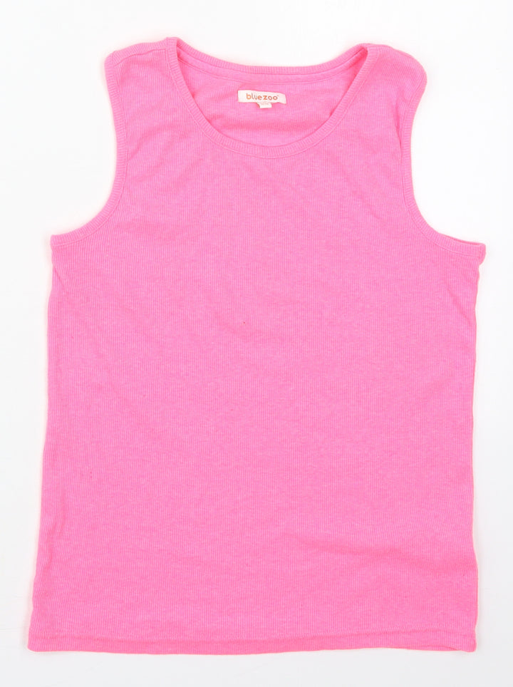 Blue Zoo Girls Pink Cotton Basic Tank Size 11-12 Years Round Neck Pullover