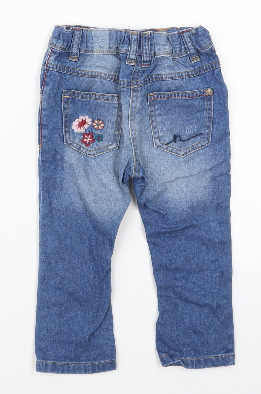 NEXT Girls Blue Floral Cotton Capri Jeans Size 12-18 Months  Button