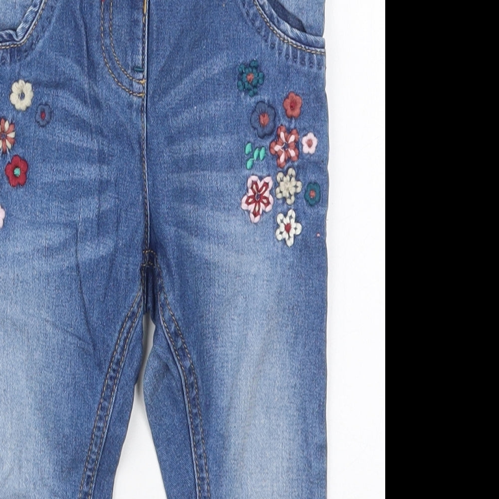NEXT Girls Blue Floral Cotton Capri Jeans Size 12-18 Months  Button