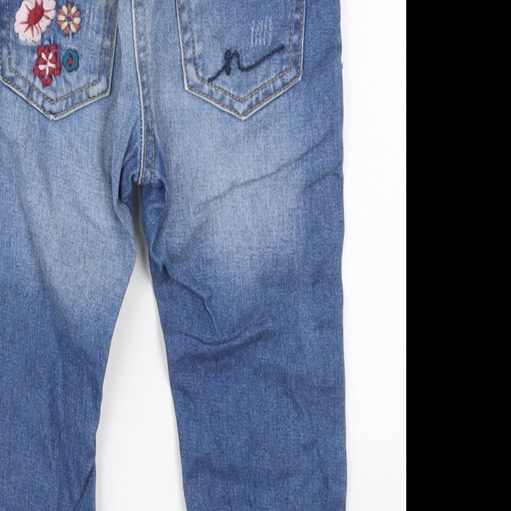 NEXT Girls Blue Floral Cotton Capri Jeans Size 12-18 Months  Button
