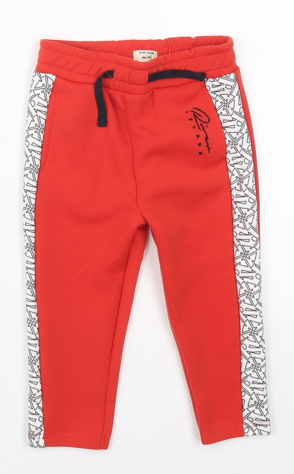 River Island Boys Red Geometric Polyester Sweatpants Trousers Size 18-24 Months  Drawstring