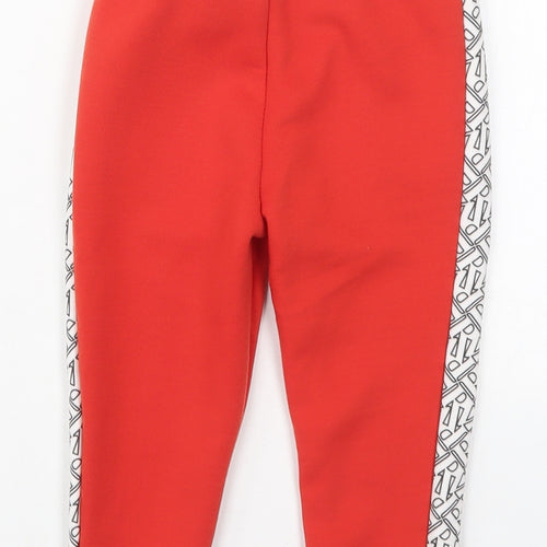 River Island Boys Red Geometric Polyester Sweatpants Trousers Size 18-24 Months  Drawstring