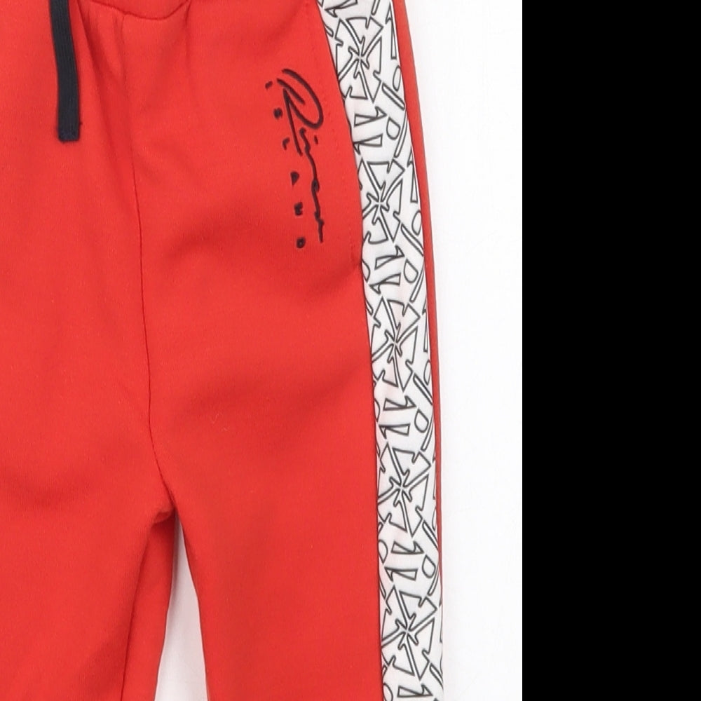 River Island Boys Red Geometric Polyester Sweatpants Trousers Size 18-24 Months  Drawstring