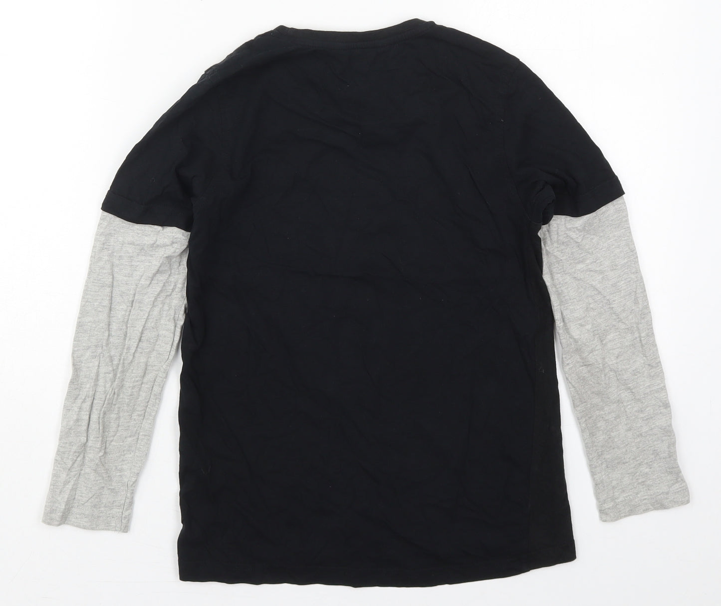 George Boys Black  Cotton Basic T-Shirt Size 10-11 Years Crew Neck Pullover - Skull