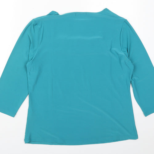 Red Coral Womens Blue  Polyester Basic T-Shirt Size L Square Neck