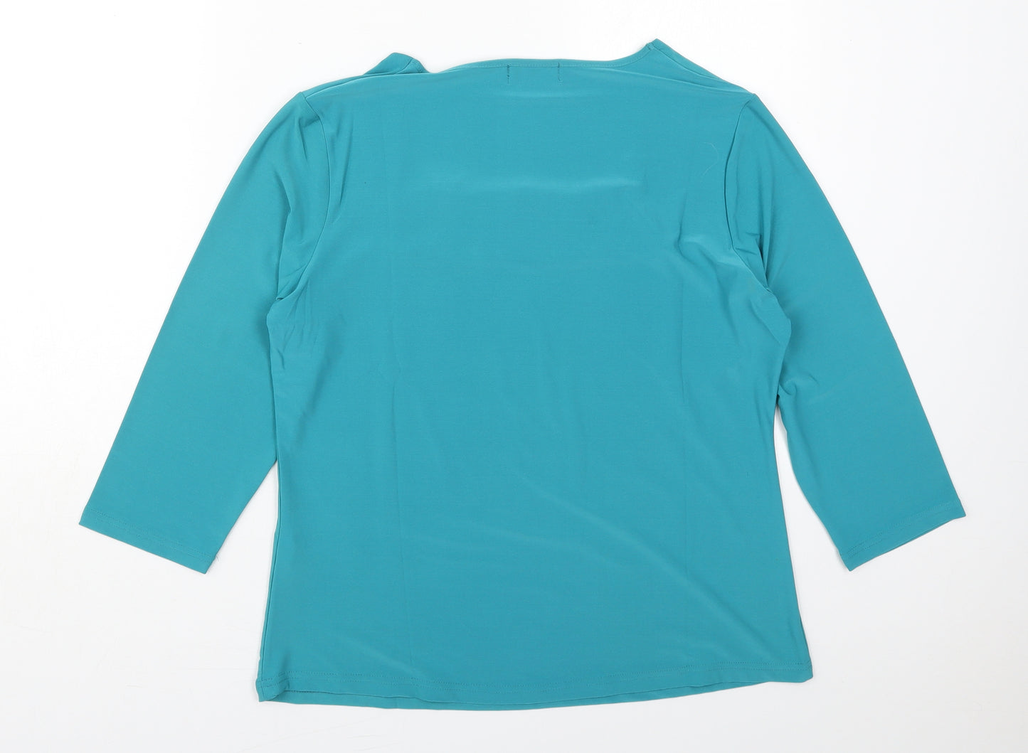 Red Coral Womens Blue  Polyester Basic T-Shirt Size L Square Neck