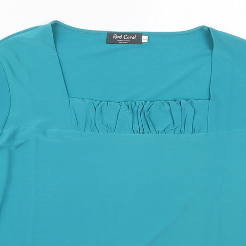 Red Coral Womens Blue  Polyester Basic T-Shirt Size L Square Neck