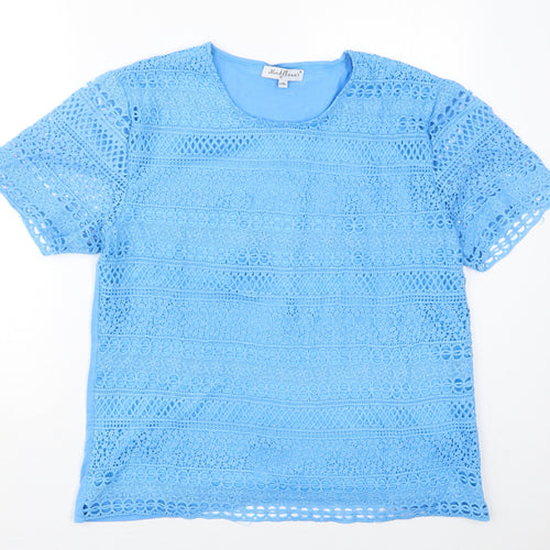 Mudflower Womens Blue  Polyester Basic T-Shirt Size L Round Neck