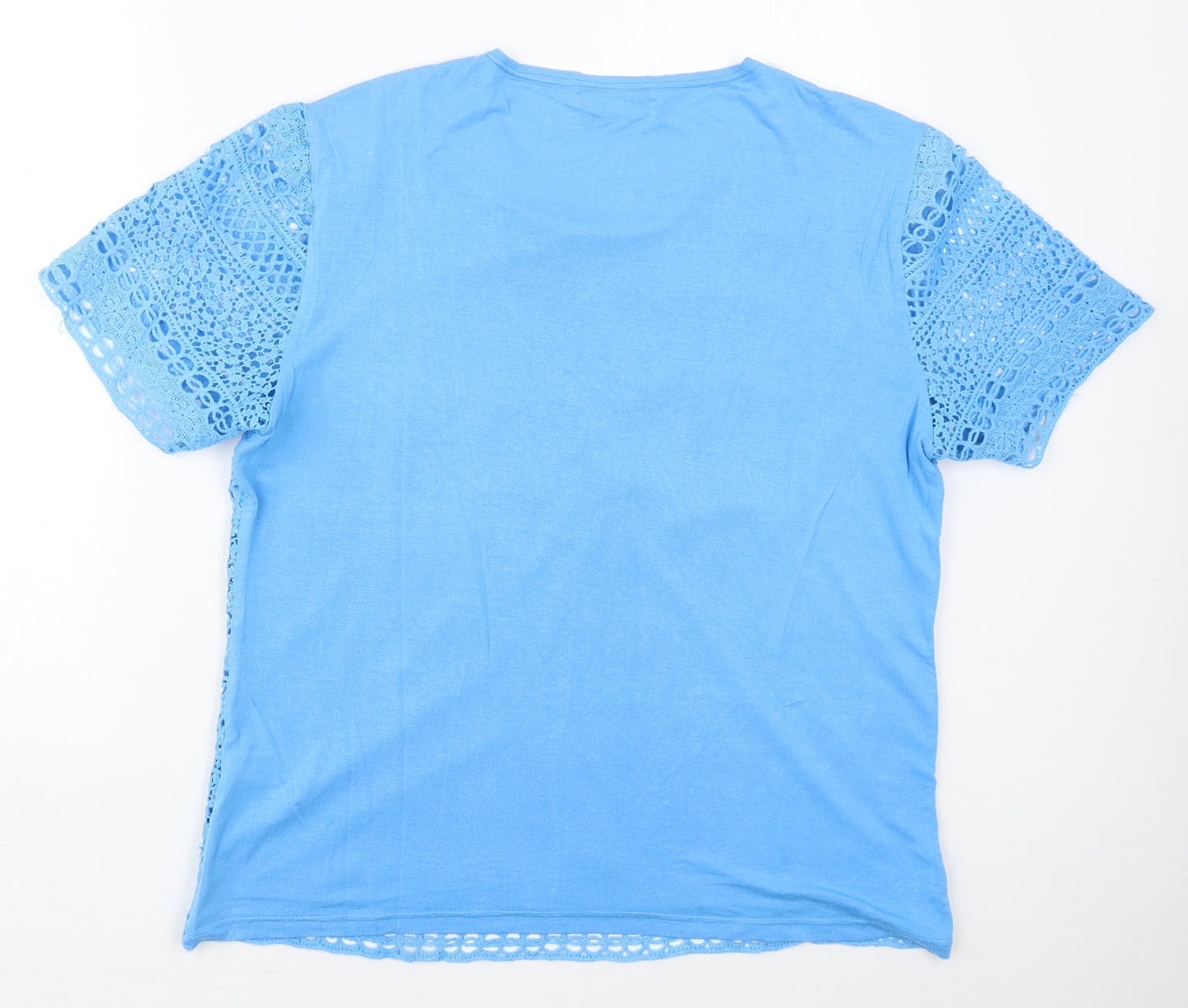 Mudflower Womens Blue  Polyester Basic T-Shirt Size L Round Neck