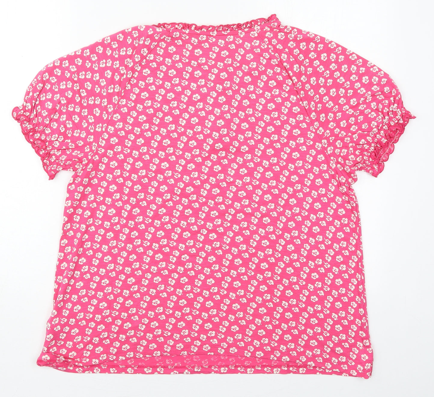 Marks and Spencer Womens Pink Floral Viscose Basic T-Shirt Size 16 Round Neck