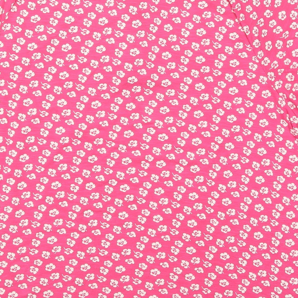 Marks and Spencer Womens Pink Floral Viscose Basic T-Shirt Size 16 Round Neck