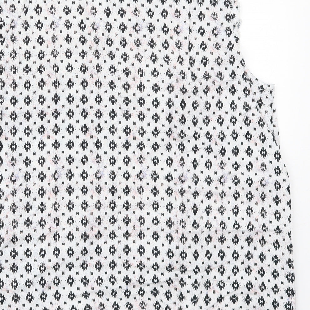 TU Womens White Geometric Viscose Basic Blouse Size 14 V-Neck - Black and White