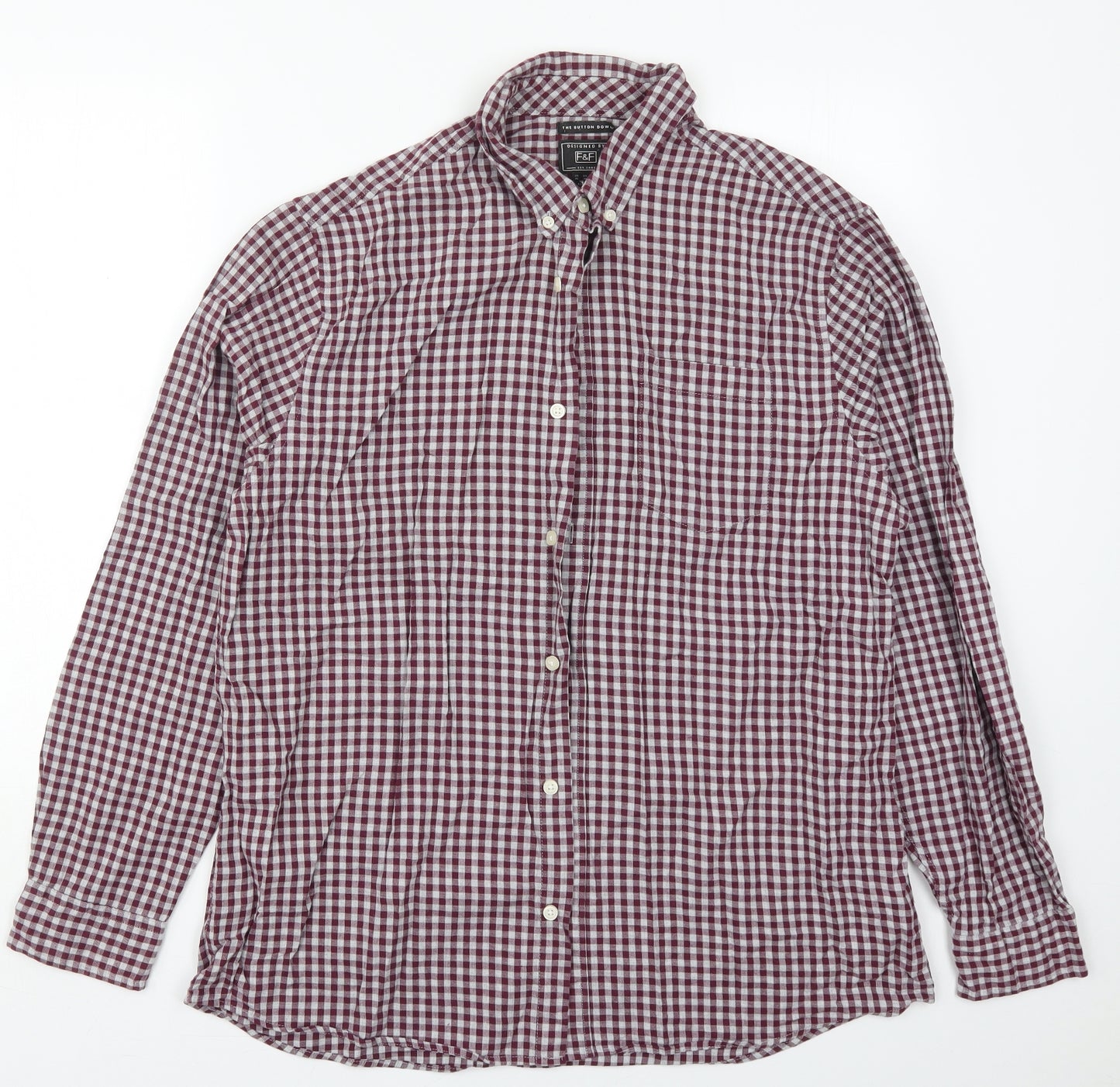 F&F Mens Purple Check Cotton  Button-Up Size XL Collared Button