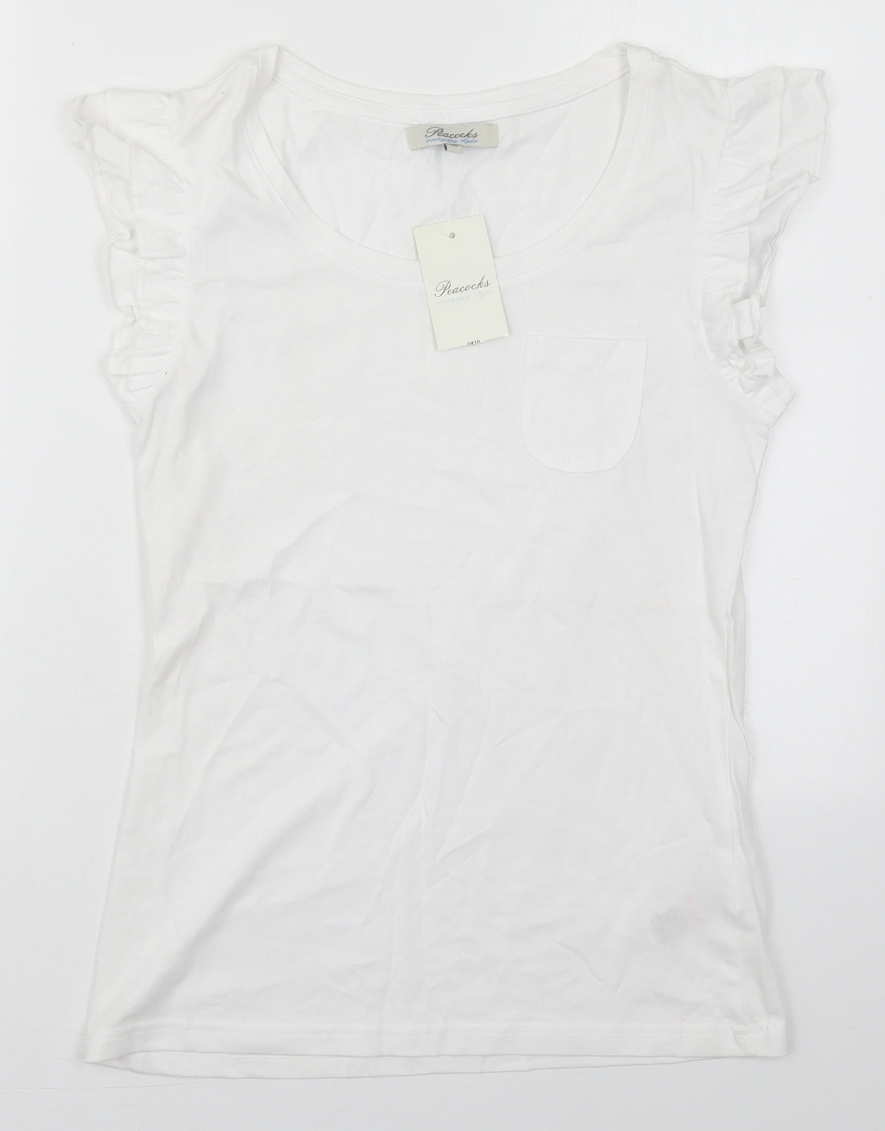 Peacocks Womens White  Cotton Basic T-Shirt Size 10 Crew Neck