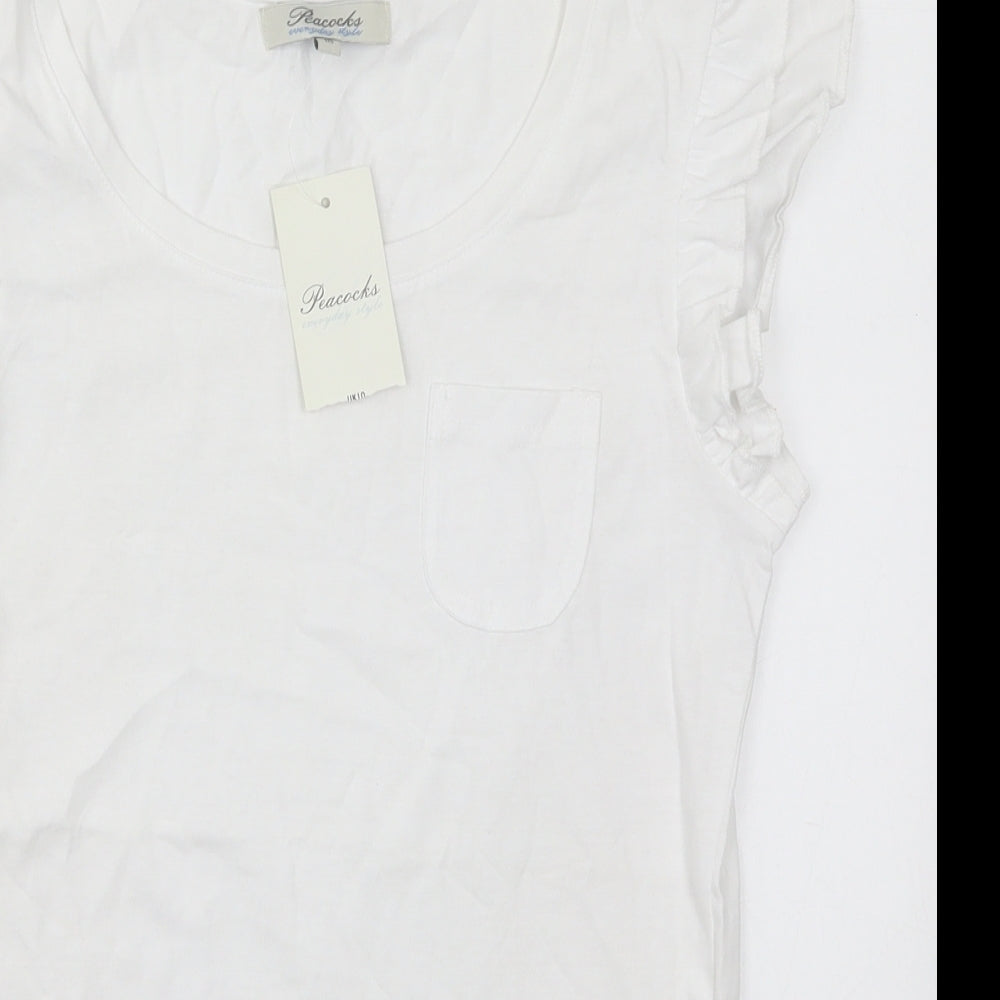 Peacocks Womens White  Cotton Basic T-Shirt Size 10 Crew Neck