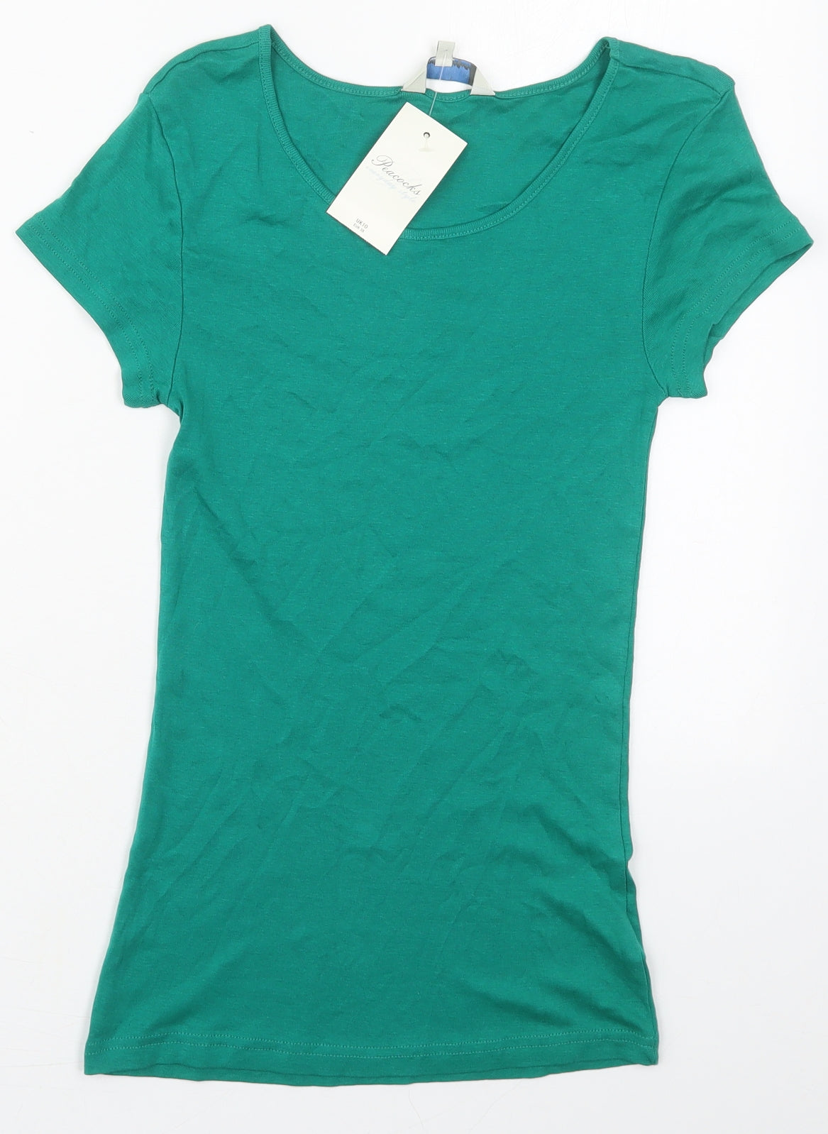 Peacocks Womens Green  Cotton Basic T-Shirt Size 10 Round Neck