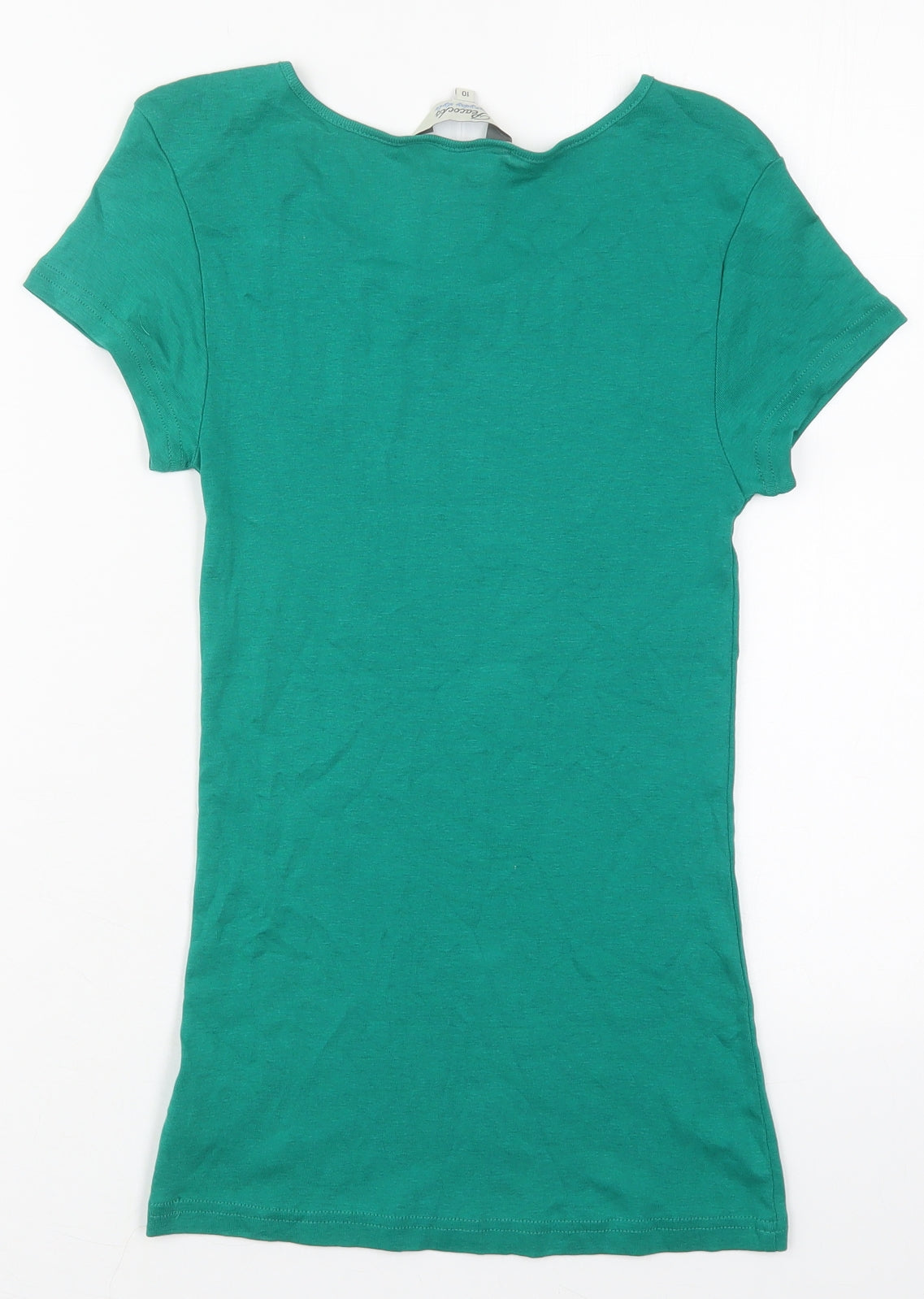 Peacocks Womens Green  Cotton Basic T-Shirt Size 10 Round Neck