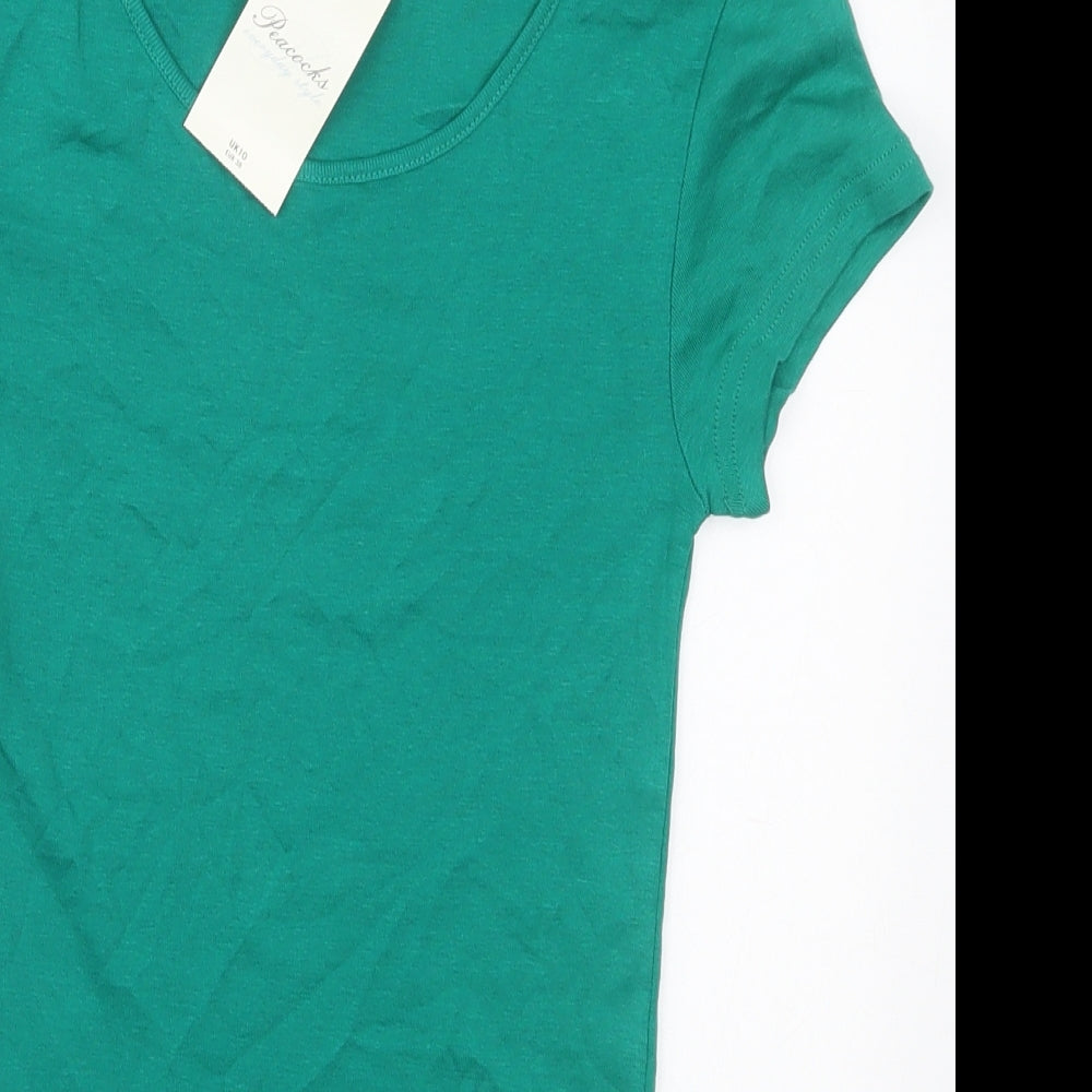 Peacocks Womens Green  Cotton Basic T-Shirt Size 10 Round Neck