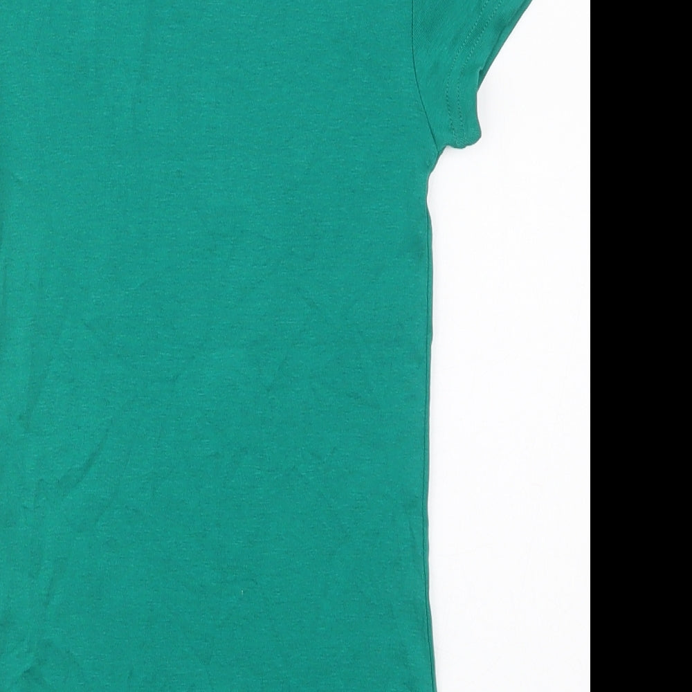 Peacocks Womens Green  Cotton Basic T-Shirt Size 10 Round Neck