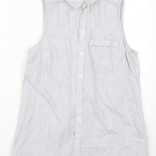 New Look Womens Blue Striped Cotton Basic Button-Up Size 8 Collared