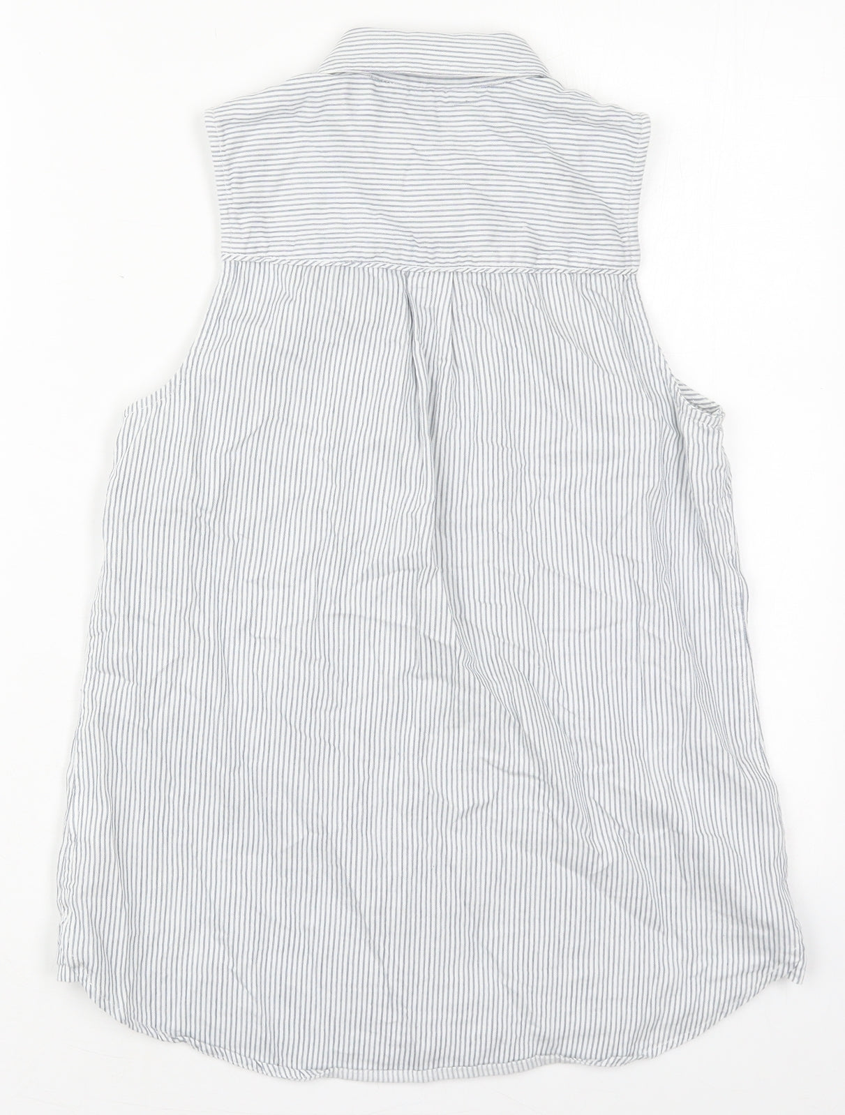 New Look Womens Blue Striped Cotton Basic Button-Up Size 8 Collared