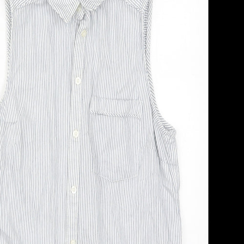 New Look Womens Blue Striped Cotton Basic Button-Up Size 8 Collared