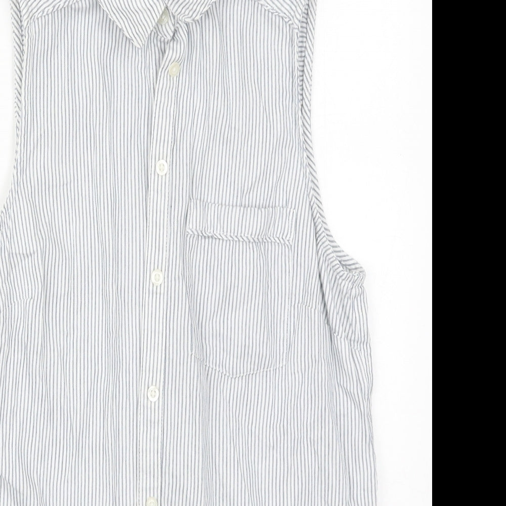 New Look Womens Blue Striped Cotton Basic Button-Up Size 8 Collared
